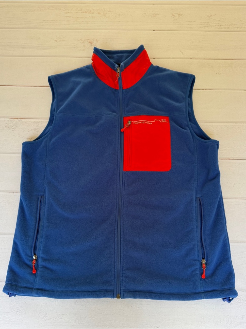 Vineyard Vines Fleece Vest XL Blue Red Full Zip Whale Logo Colorblock Outdoor